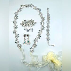 Wedding dress sash, hair pin, earrings, bracelet.(selling as a set)